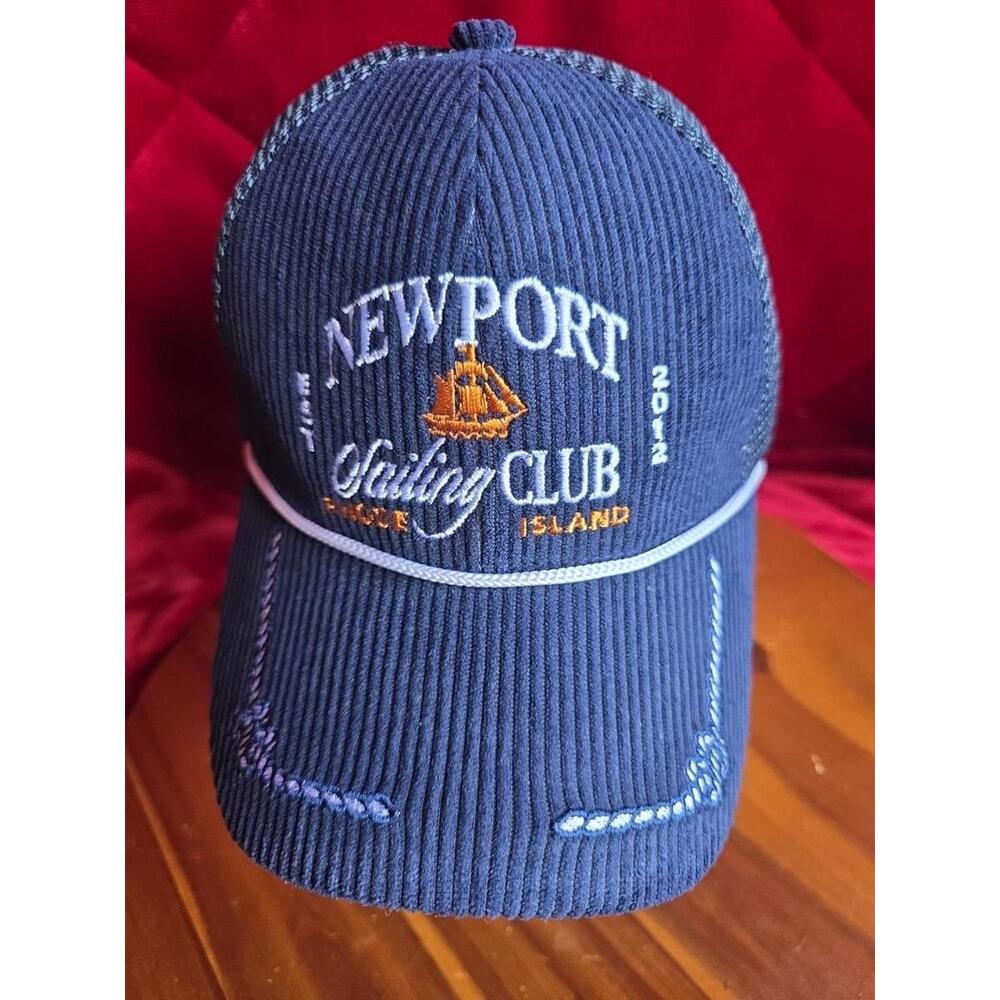 Anthropologie Navy Blue Newport Sailing Club Corduroy Cap with Gold Accent